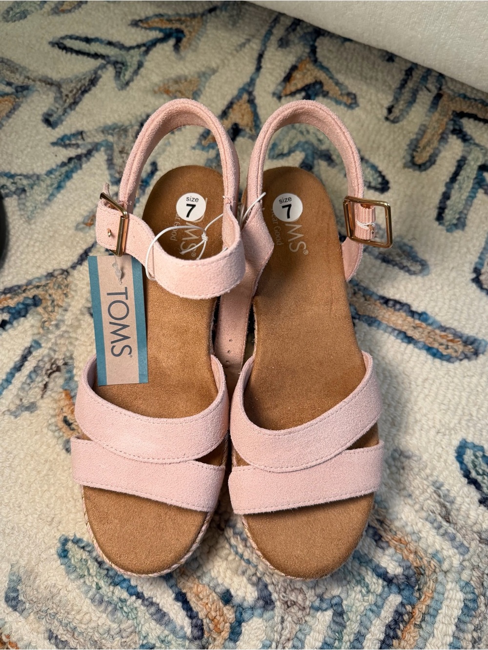 Toms Pink Suede Audrey Wedge Sandal Size 7 New with tags